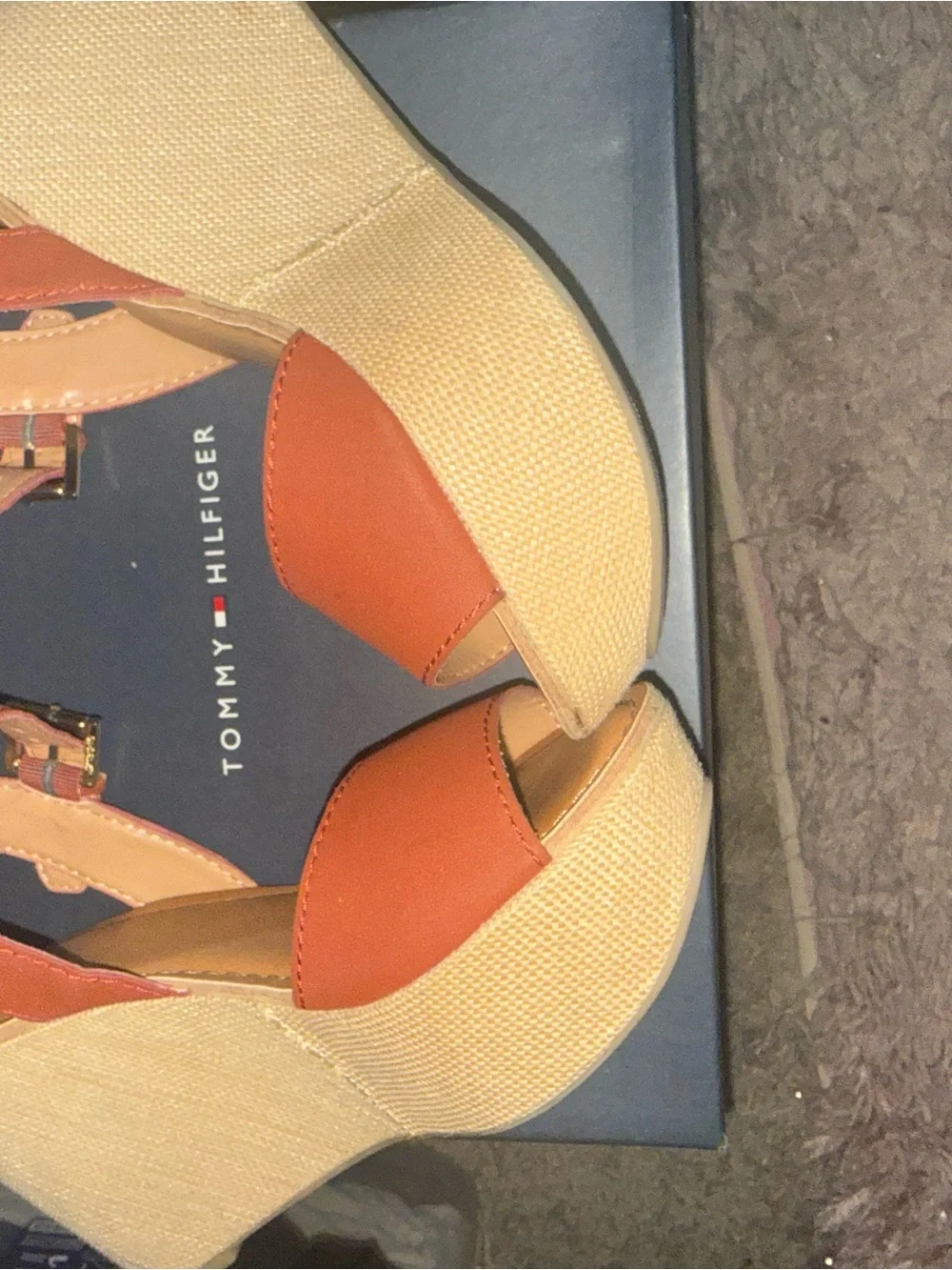 Tommy Hilfiger Terracotta Wedge Sandals with Gold Buckle